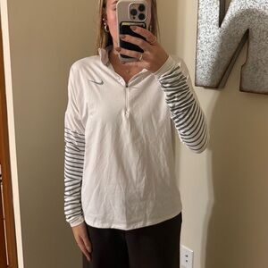 Nike White and Gray Striped Button Down Shirt